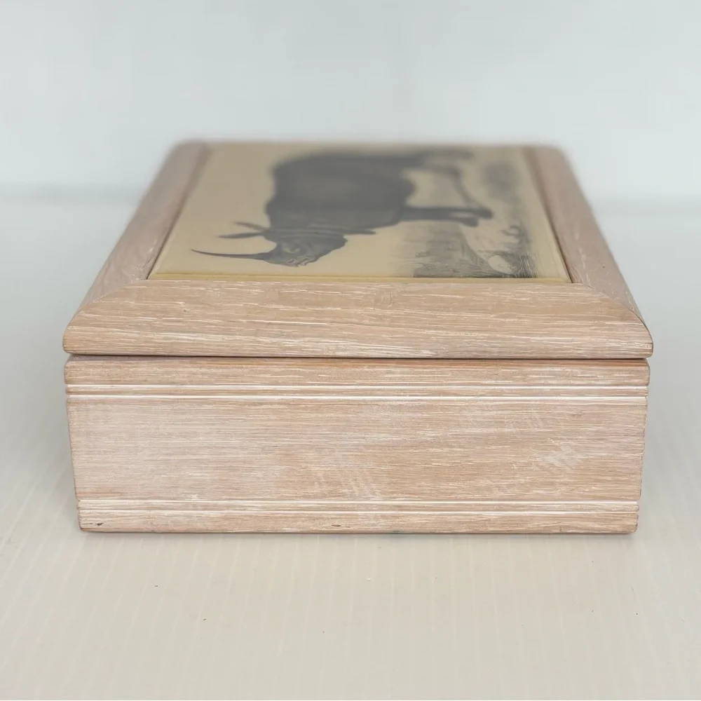 Vintage Kimberly Enterprises Art Tile Rhinoceros Jewelry Music Box
